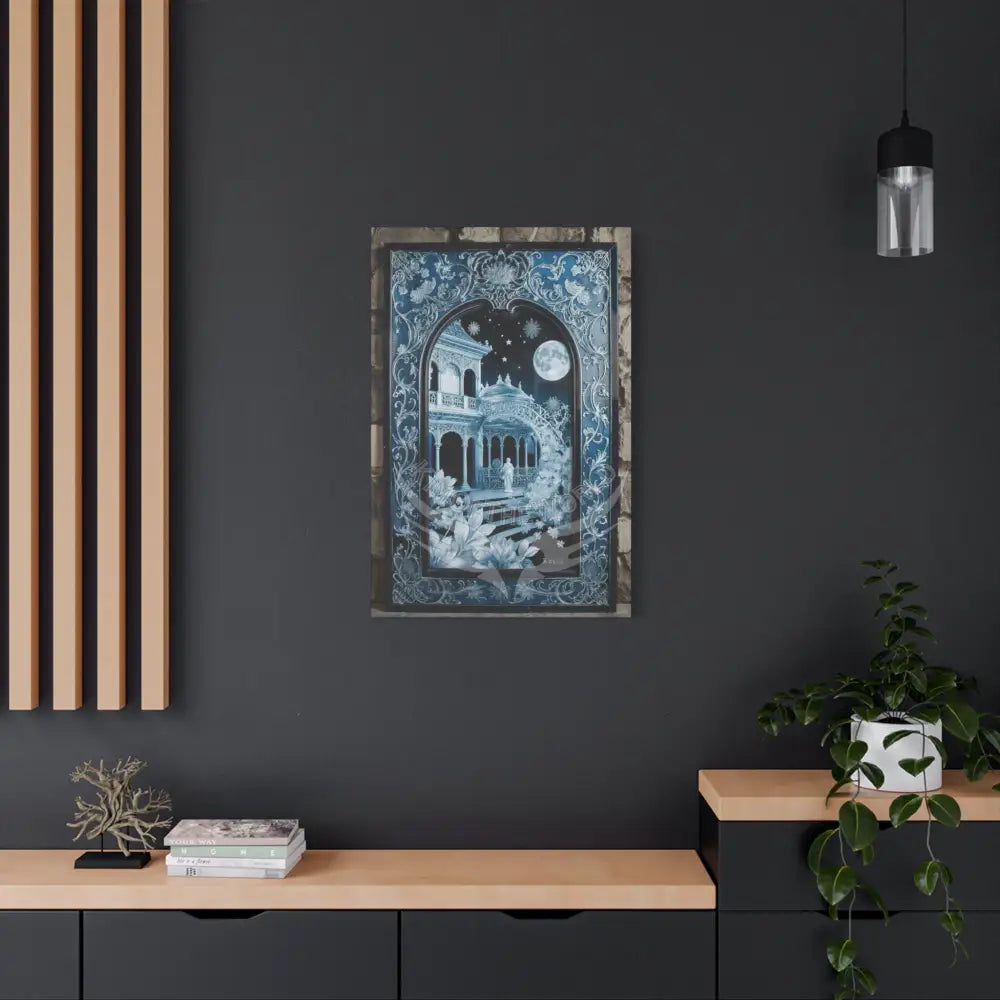 Fantasy Frames & Floral Lace Blue 3D Matte Canvas Print — 3D Laced Multi-Dimensional Wall Art Canvas