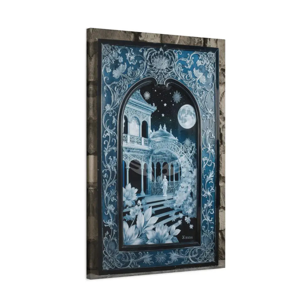 Fantasy Frames & Floral Lace Blue 3D Matte Canvas Print — 3D Laced Multi-Dimensional Wall Art Canvas