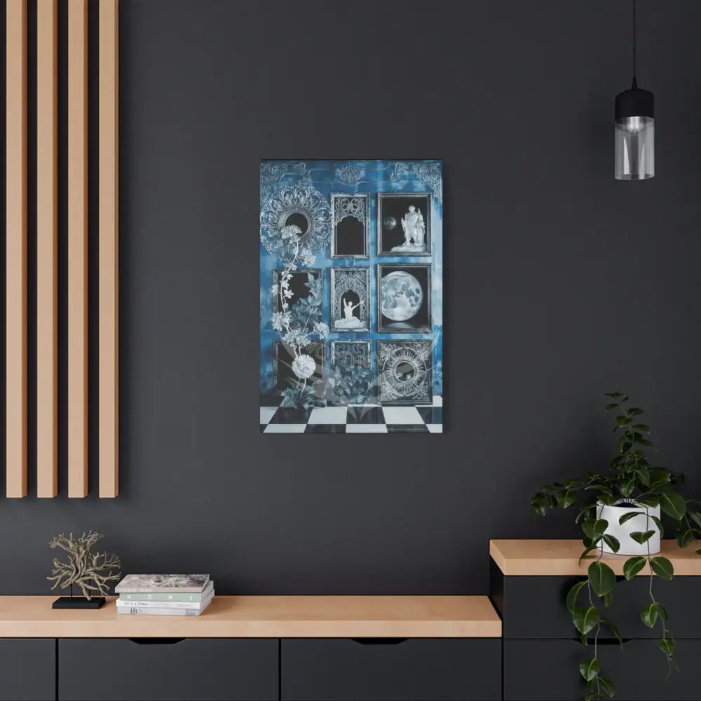 Fantasy Frames & Floral Lace Blue 3D Matte Canvas Print — 3D Laced Multi-Dimensional Wall Art Canvas