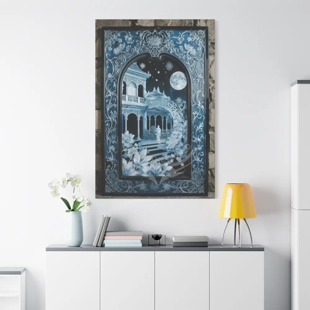 Fantasy Frames & Floral Lace Blue 3D Matte Canvas Print — 3D Laced Multi-Dimensional Wall Art Canvas