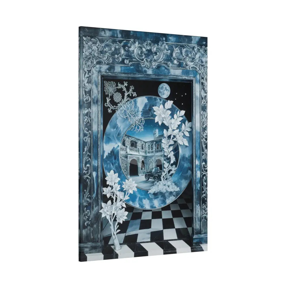 Fantasy Frames & Floral Lace Blue 3D Matte Canvas Print — 3D Laced Multi-Dimensional Wall Art Canvas