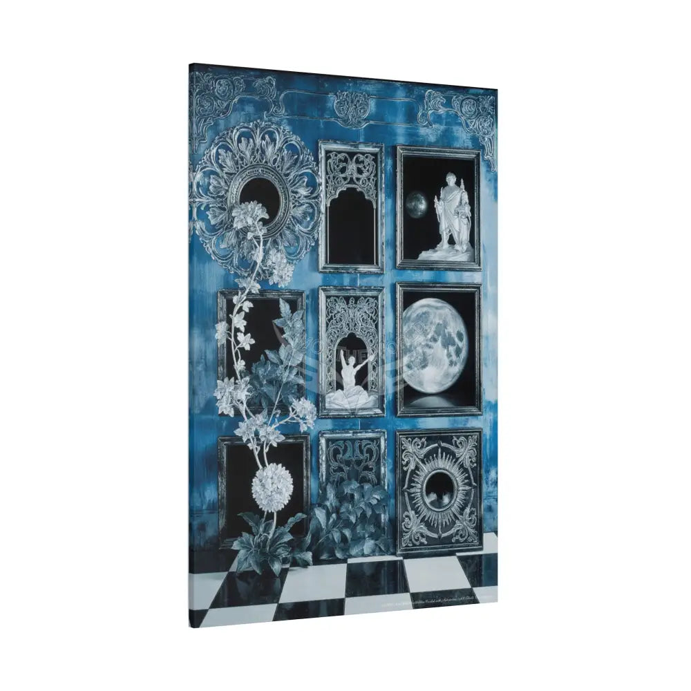 Fantasy Frames & Floral Lace Blue 3D Matte Canvas Print — 3D Laced Multi-Dimensional Wall Art Canvas