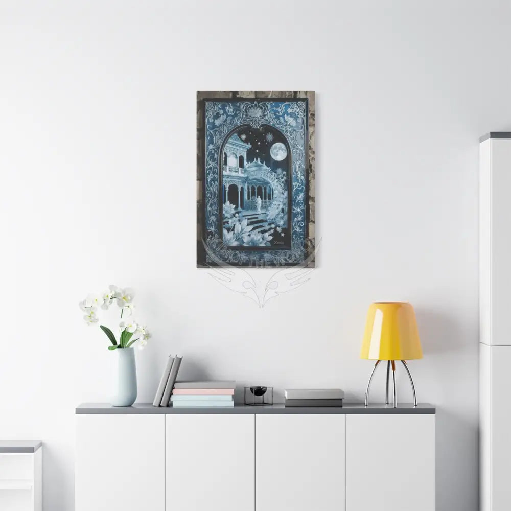 Fantasy Frames & Floral Lace Blue 3D Matte Canvas Print — 3D Laced Multi-Dimensional Wall Art Canvas
