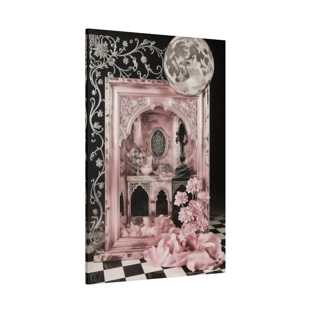 Fantasy Frames & Floral Lace Blue & Pink Quaint 3D Matte Canvas Print — 3D Laced Multi-Dimensional Wall Art Canvas