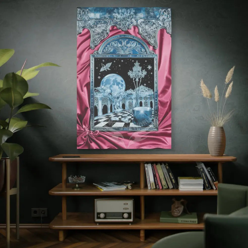 Fantasy Frames & Floral Lace Blue & Pink Quaint 3D Matte Canvas Print — 3D Laced Multi-Dimensional Wall Art Canvas