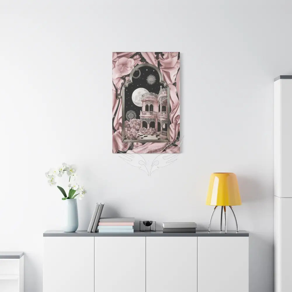 Fantasy Frames & Floral Lace Blue & Pink Quaint 3D Matte Canvas Print — 3D Laced Multi-Dimensional Wall Art Canvas