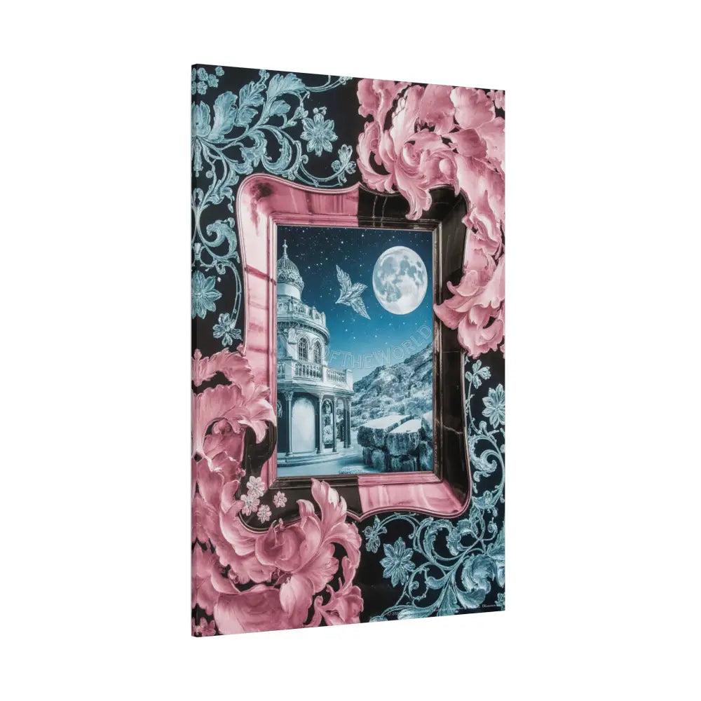 Fantasy Frames & Floral Lace Blue & Pink Quaint 3D Matte Canvas Print — 3D Laced Multi-Dimensional Wall Art Canvas