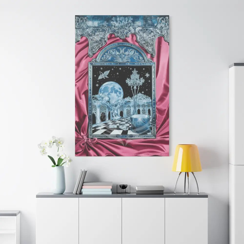 Fantasy Frames & Floral Lace Blue & Pink Quaint 3D Matte Canvas Print — 3D Laced Multi-Dimensional Wall Art Canvas