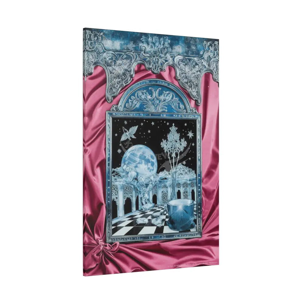 Fantasy Frames & Floral Lace Blue & Pink Quaint 3D Matte Canvas Print — 3D Laced Multi-Dimensional Wall Art Canvas