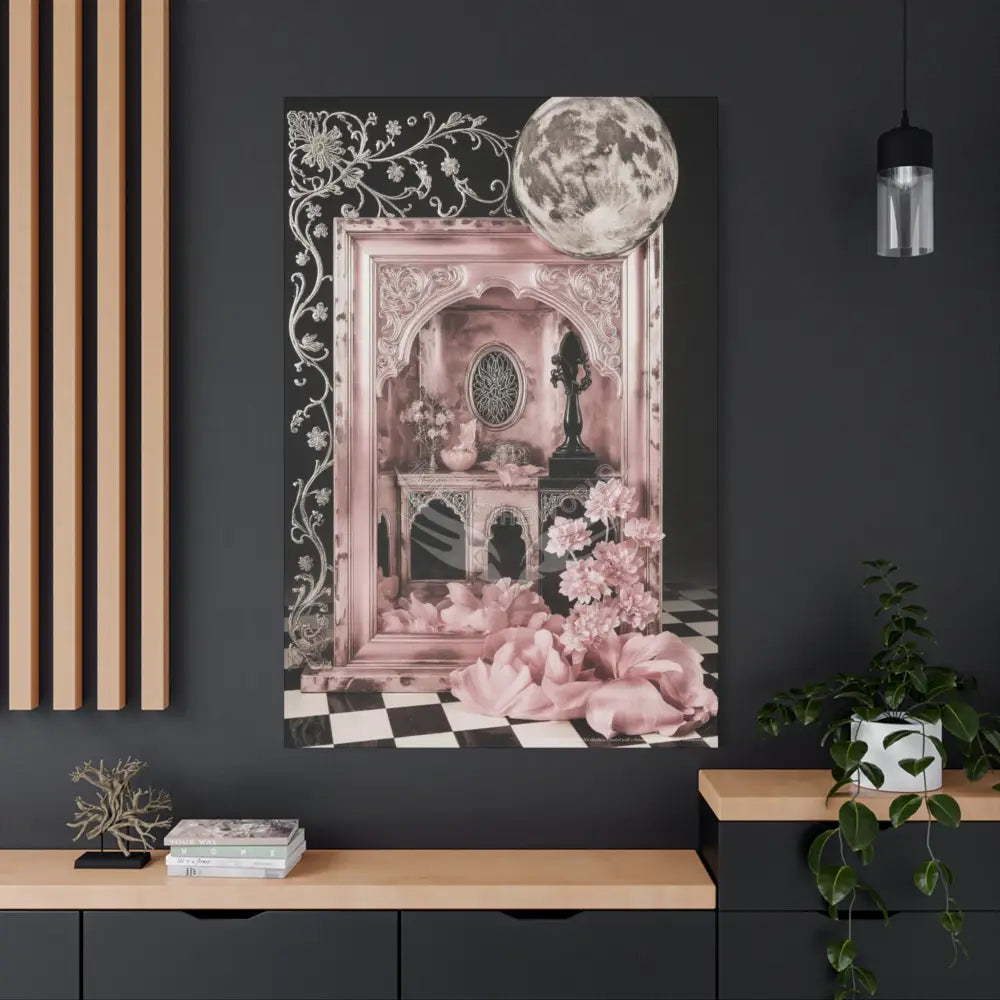 Fantasy Frames & Floral Lace Blue & Pink Quaint 3D Matte Canvas Print — 3D Laced Multi-Dimensional Wall Art Canvas