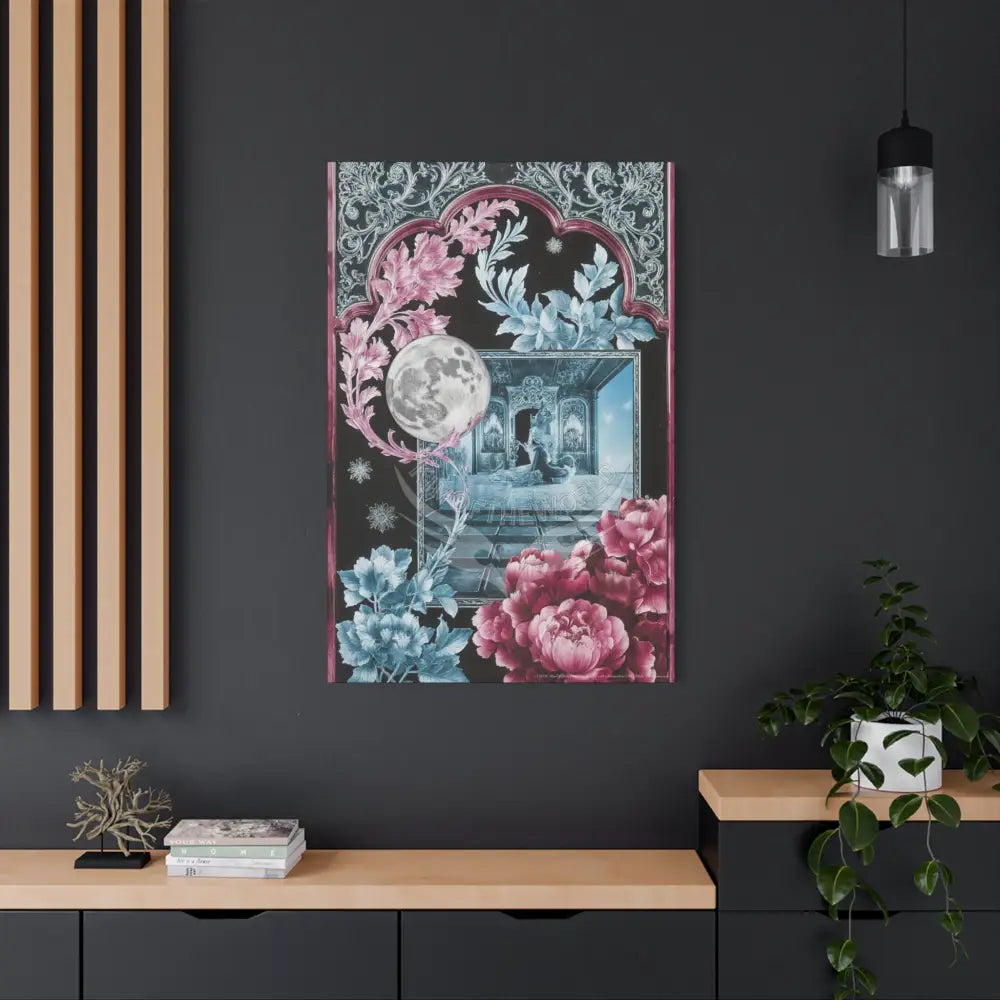 Fantasy Frames & Floral Lace Blue & Pink Quaint 3D Matte Canvas Print — 3D Laced Multi-Dimensional Wall Art Canvas