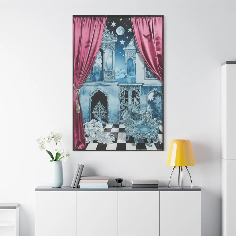 Fantasy Frames & Floral Lace Blue & Pink Quaint 3D Matte Canvas Print — 3D Laced Multi-Dimensional Wall Art Canvas