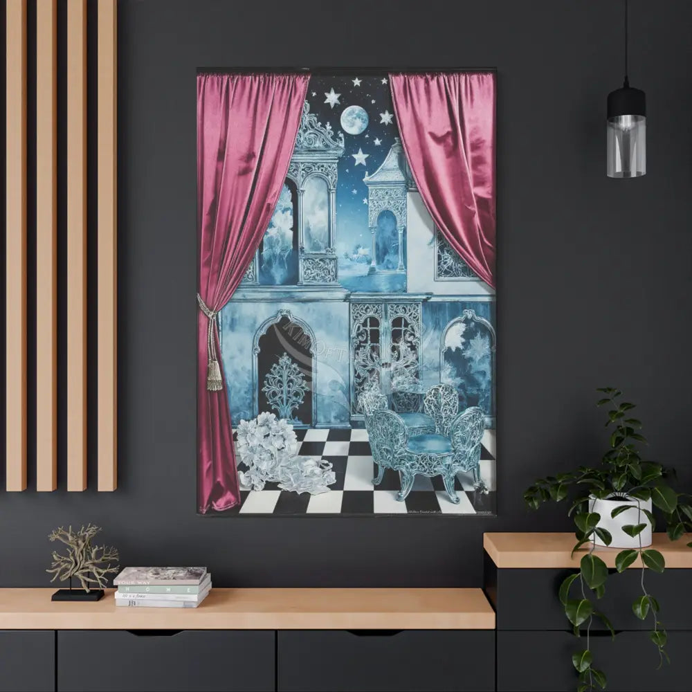 Fantasy Frames & Floral Lace Blue & Pink Quaint 3D Matte Canvas Print — 3D Laced Multi-Dimensional Wall Art Canvas