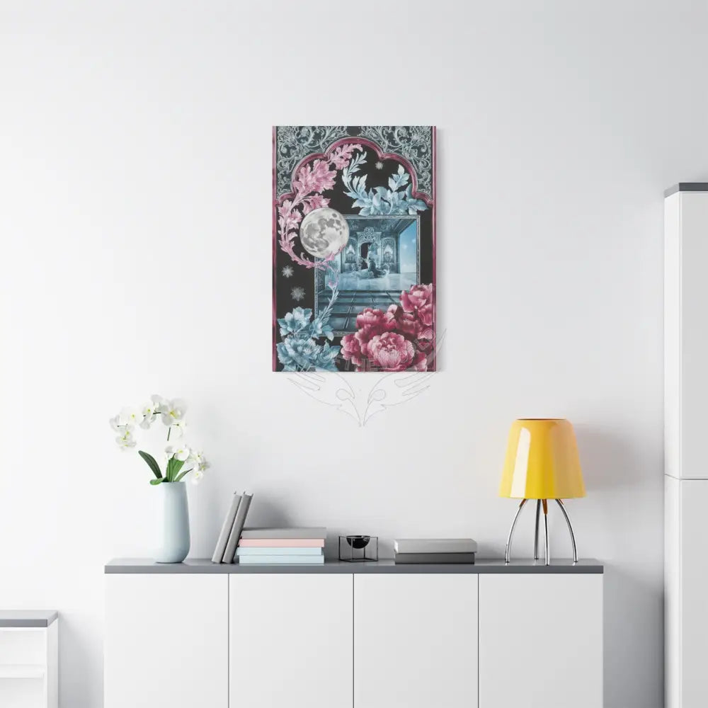 Fantasy Frames & Floral Lace Blue & Pink Quaint 3D Matte Canvas Print — 3D Laced Multi-Dimensional Wall Art Canvas