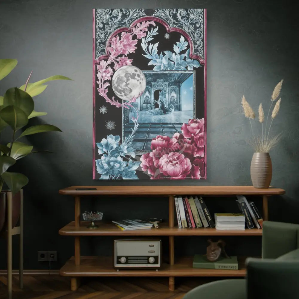 Fantasy Frames & Floral Lace Blue & Pink Quaint 3D Matte Canvas Print — 3D Laced Multi-Dimensional Wall Art Canvas