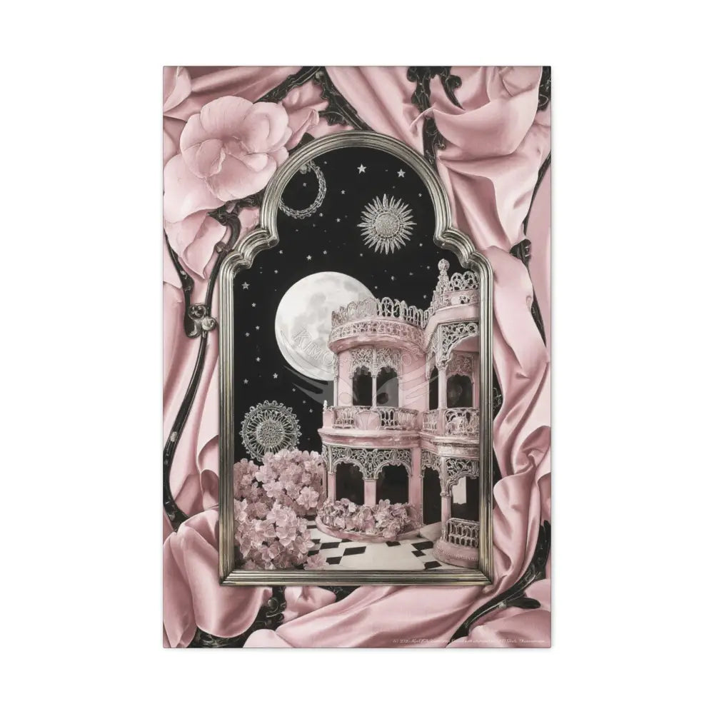 Fantasy Frames & Floral Lace Blue & Pink Quaint 3D Matte Canvas Print — 3D Laced Multi-Dimensional Wall Art 24’’ x 36’’