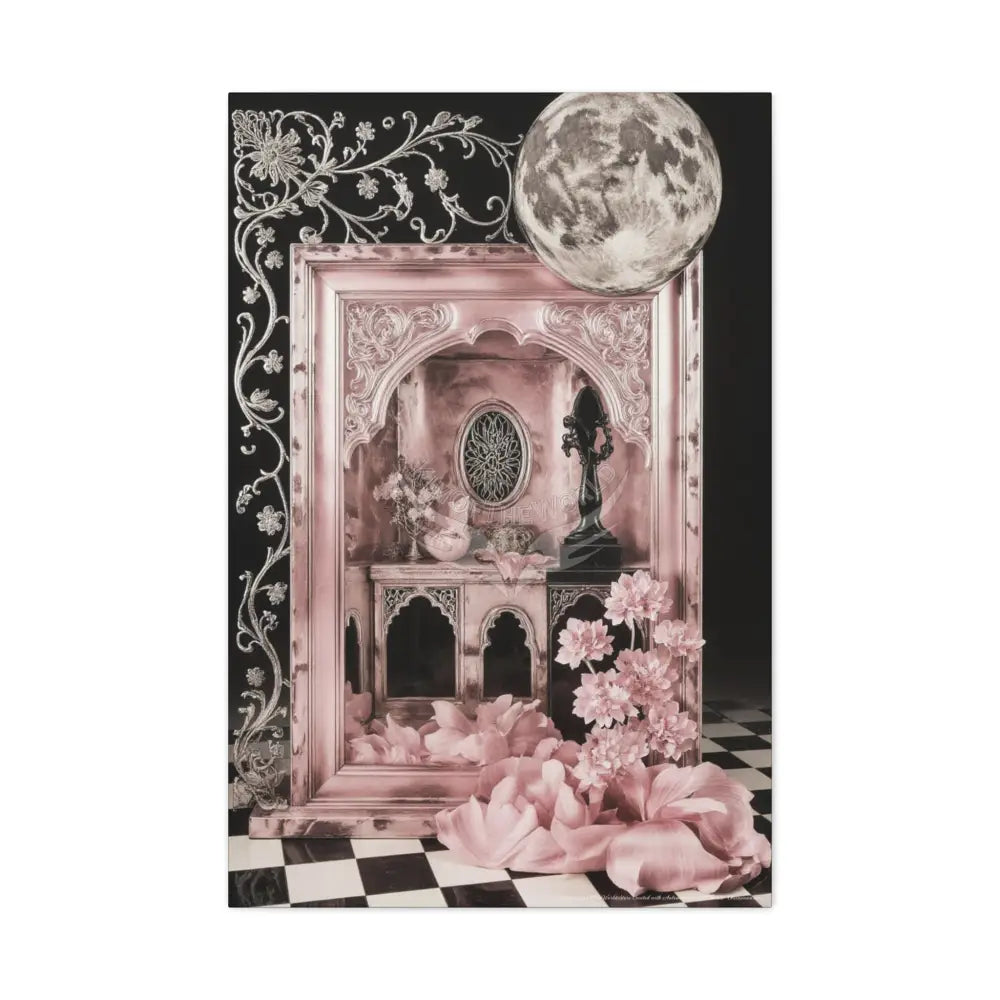 Fantasy Frames & Floral Lace Blue & Pink Quaint 3D Matte Canvas Print — 3D Laced Multi-Dimensional Wall Art 24’’ x 36’’