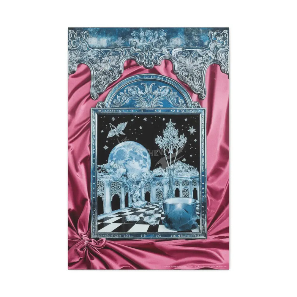 Fantasy Frames & Floral Lace Blue & Pink Quaint 3D Matte Canvas Print — 3D Laced Multi-Dimensional Wall Art 24’’ x 36’’