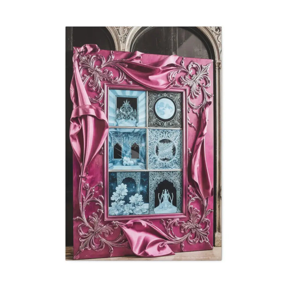 Fantasy Frames & Floral Lace Blue & Pink Quaint 3D Matte Canvas Print — 3D Laced Multi-Dimensional Wall Art 24’’ x 36’’