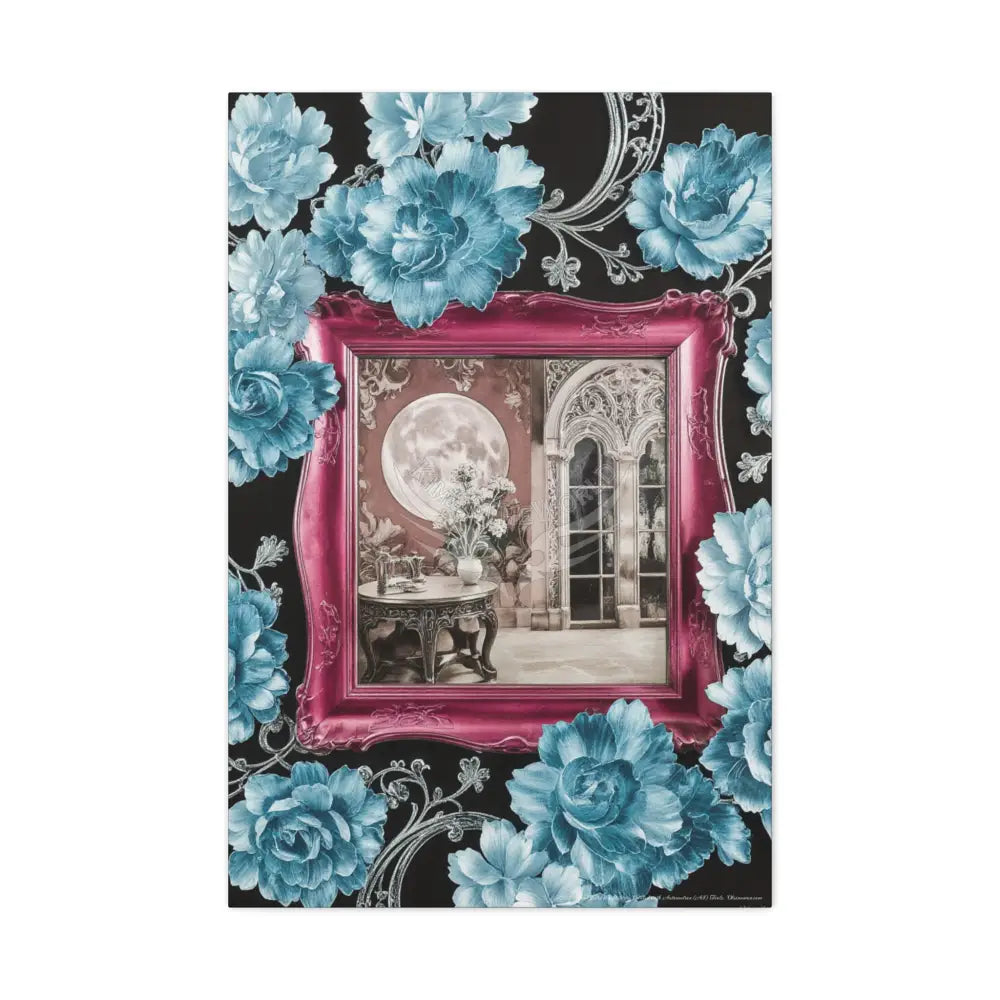 Fantasy Frames & Floral Lace Blue & Pink Quaint 3D Matte Canvas Print — 3D Laced Multi-Dimensional Wall Art 24’’ x 36’’