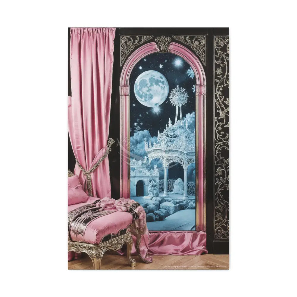 Fantasy Frames & Floral Lace Blue & Pink Quaint 3D Matte Canvas Print — 3D Laced Multi-Dimensional Wall Art 24’’ x 36’’