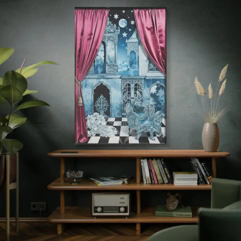 Fantasy Frames & Floral Lace Blue & Pink Quaint 3D Matte Canvas Print — 3D Laced Multi-Dimensional Wall Art Canvas
