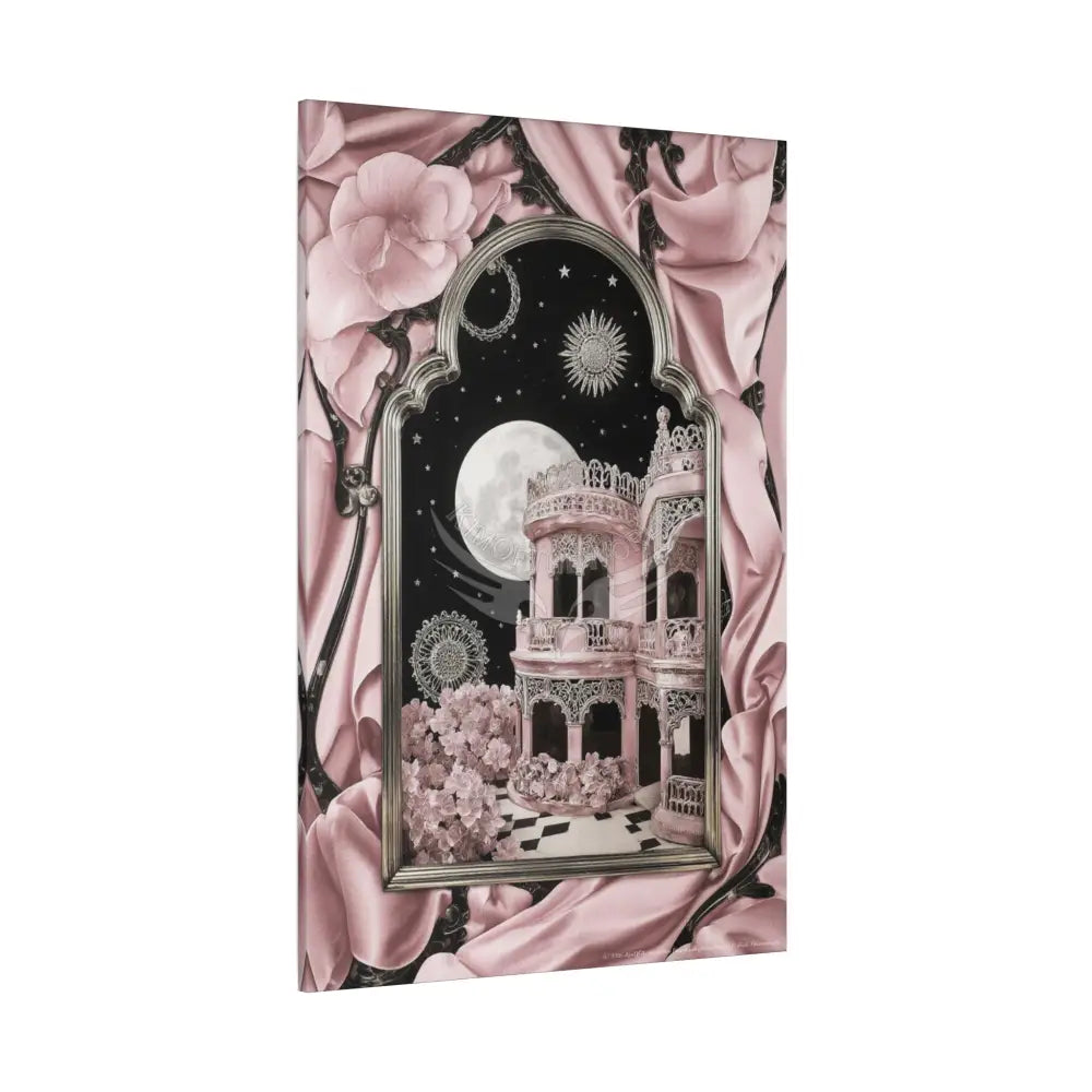 Fantasy Frames & Floral Lace Blue & Pink Quaint 3D Matte Canvas Print — 3D Laced Multi-Dimensional Wall Art Canvas