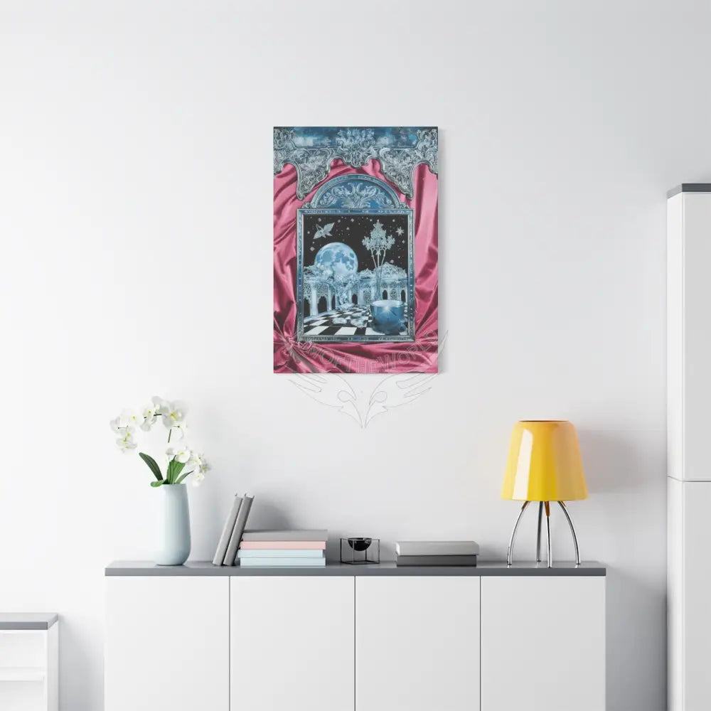Fantasy Frames & Floral Lace Blue & Pink Quaint 3D Matte Canvas Print — 3D Laced Multi-Dimensional Wall Art Canvas