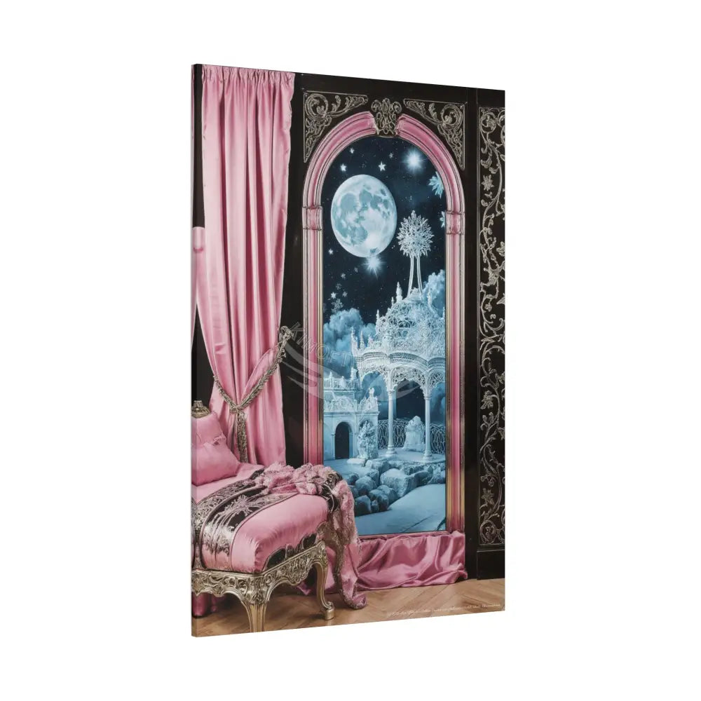 Fantasy Frames & Floral Lace Blue & Pink Quaint 3D Matte Canvas Print — 3D Laced Multi-Dimensional Wall Art Canvas