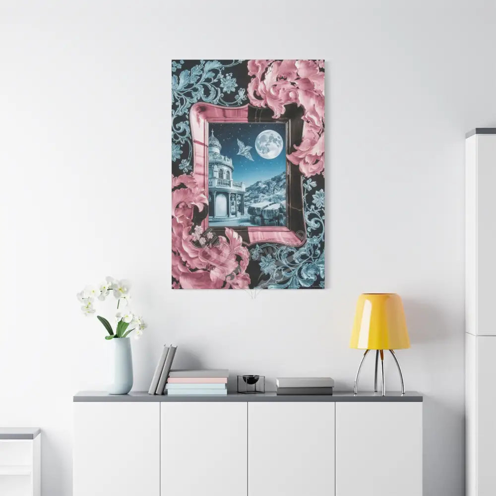 Fantasy Frames & Floral Lace Blue & Pink Quaint 3D Matte Canvas Print — 3D Laced Multi-Dimensional Wall Art Canvas