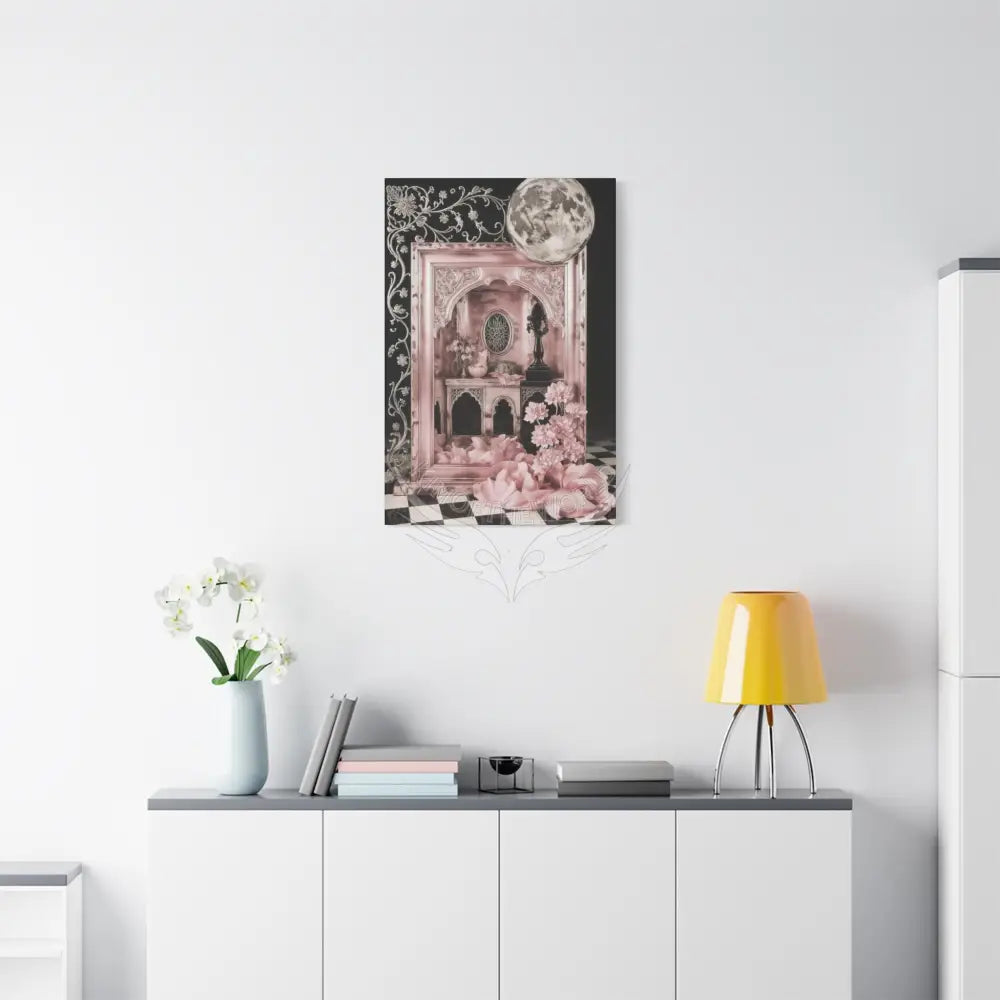 Fantasy Frames & Floral Lace Blue & Pink Quaint 3D Matte Canvas Print — 3D Laced Multi-Dimensional Wall Art Canvas