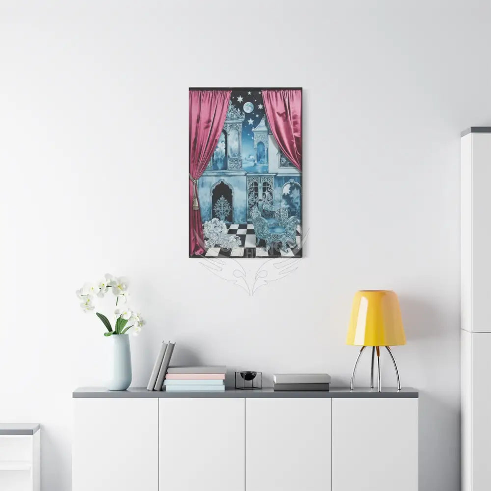 Fantasy Frames & Floral Lace Blue & Pink Quaint 3D Matte Canvas Print — 3D Laced Multi-Dimensional Wall Art Canvas