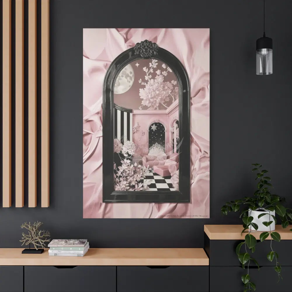 Fantasy Frames & Floral Lace Blue & Pink Quaint 3D Matte Canvas Print — 3D Laced Multi-Dimensional Wall Art Canvas