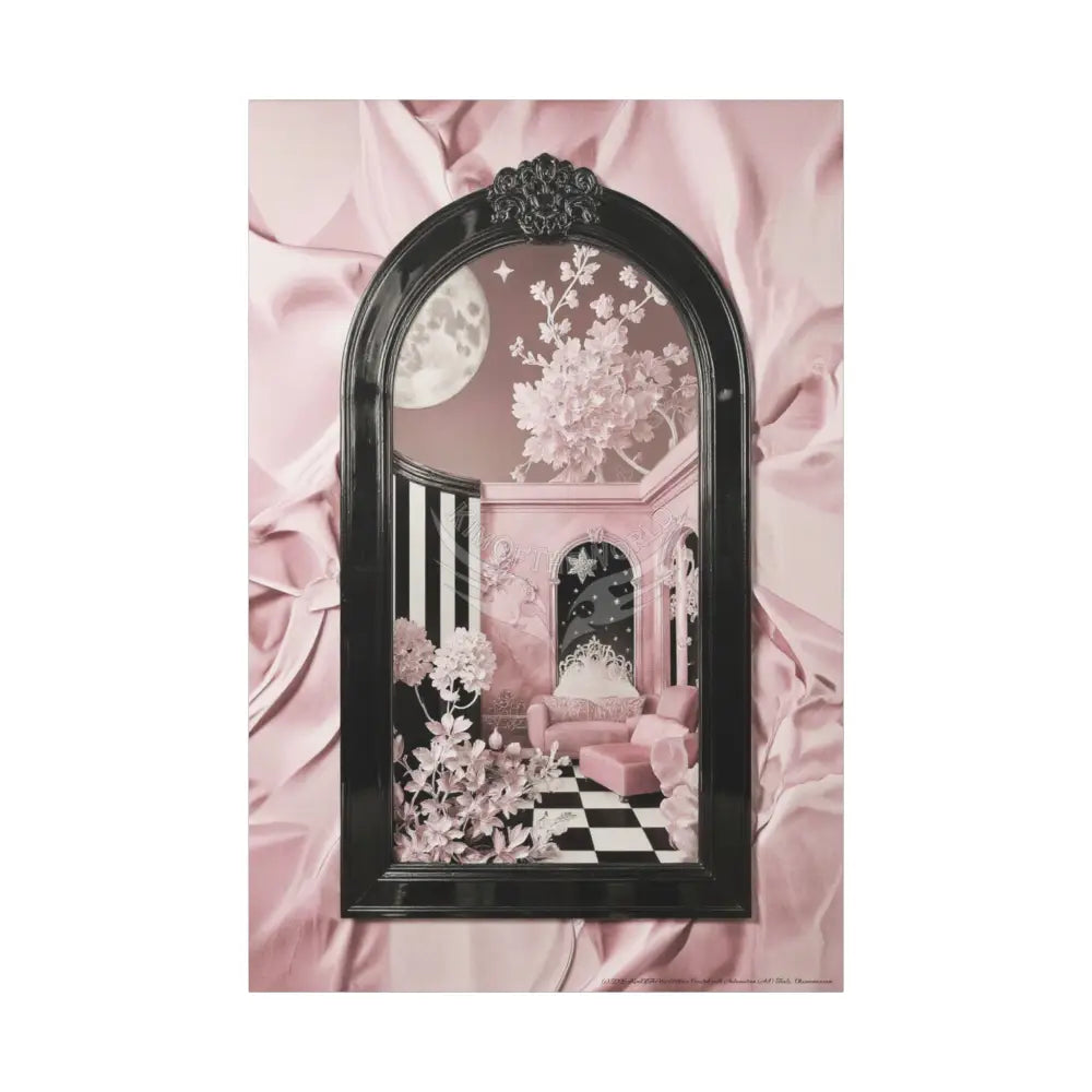 Fantasy Frames & Floral Lace Blue & Pink Quaint 3D Matte Canvas Print — 3D Laced Multi-Dimensional Wall Art 40’’ x 60’’