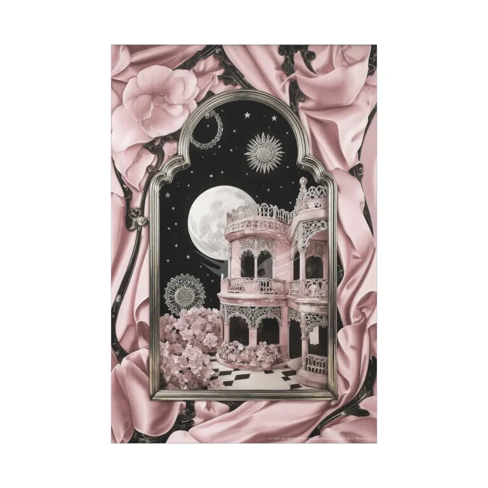 Fantasy Frames & Floral Lace Blue & Pink Quaint 3D Matte Canvas Print — 3D Laced Multi-Dimensional Wall Art 40’’ x 60’’