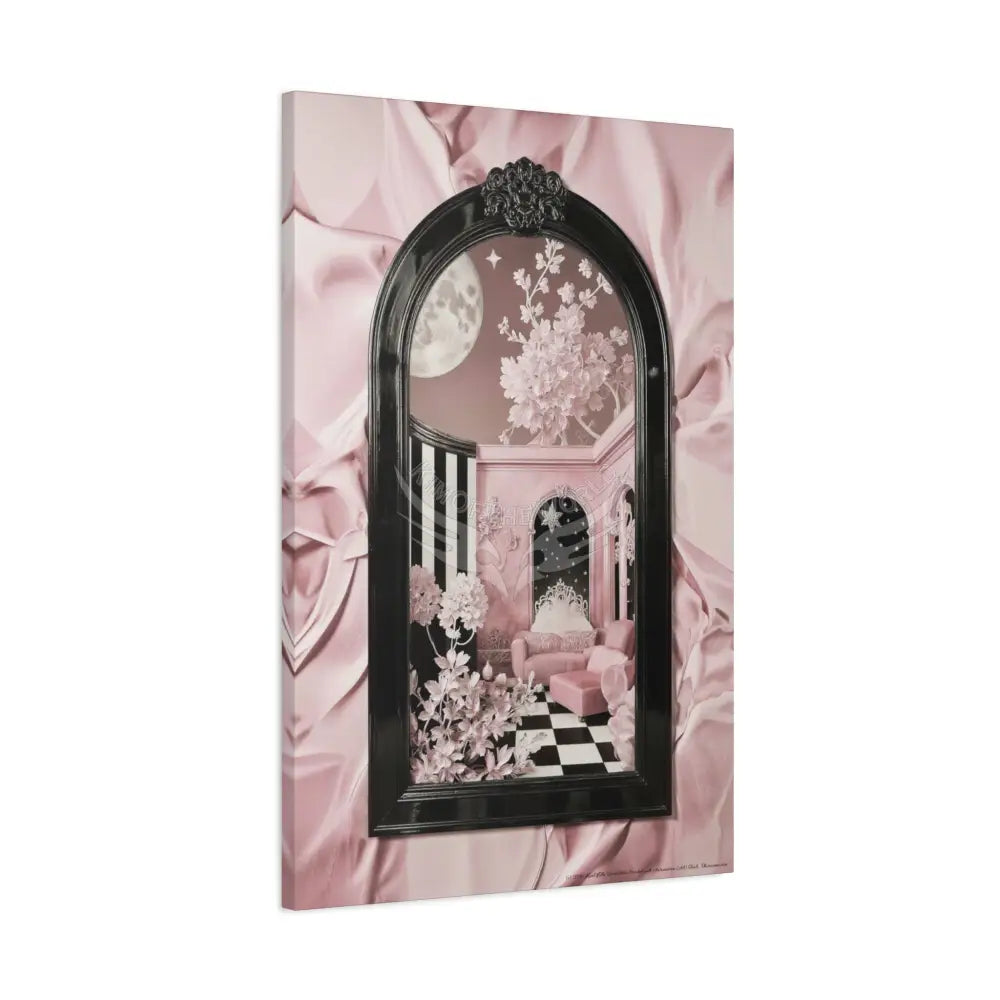 Fantasy Frames & Floral Lace Blue & Pink Quaint 3D Matte Canvas Print — 3D Laced Multi-Dimensional Wall Art Canvas