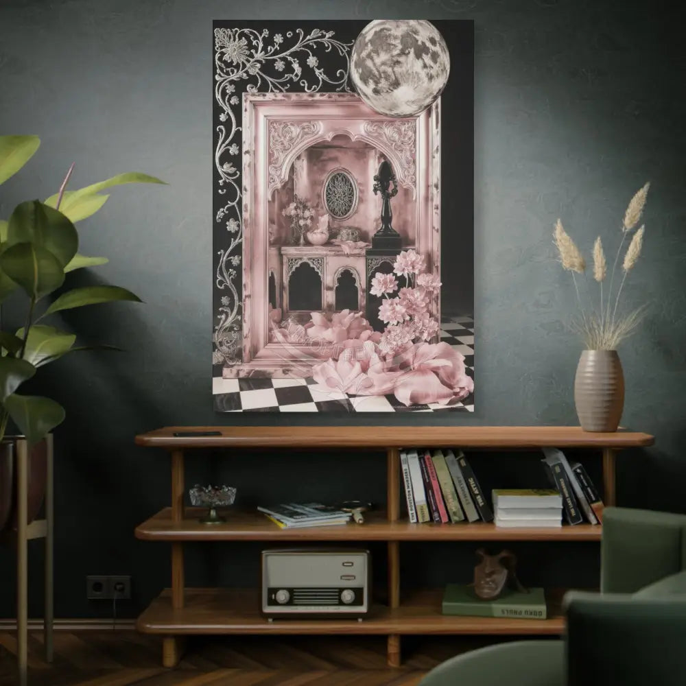 Fantasy Frames & Floral Lace Blue & Pink Quaint 3D Matte Canvas Print — 3D Laced Multi-Dimensional Wall Art Canvas