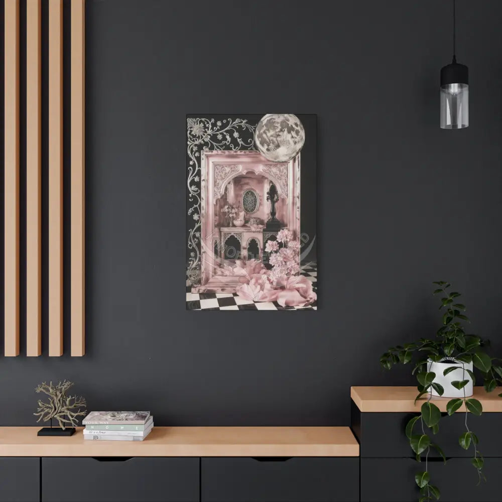 Fantasy Frames & Floral Lace Blue & Pink Quaint 3D Matte Canvas Print — 3D Laced Multi-Dimensional Wall Art Canvas