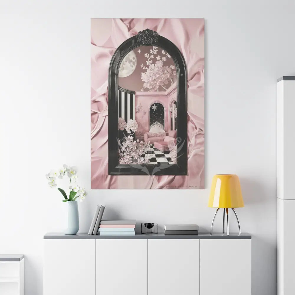 Fantasy Frames & Floral Lace Blue & Pink Quaint 3D Matte Canvas Print — 3D Laced Multi-Dimensional Wall Art Canvas