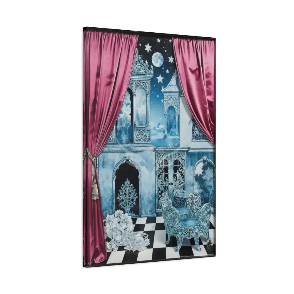 Fantasy Frames & Floral Lace Blue & Pink Quaint 3D Matte Canvas Print — 3D Laced Multi-Dimensional Wall Art Canvas