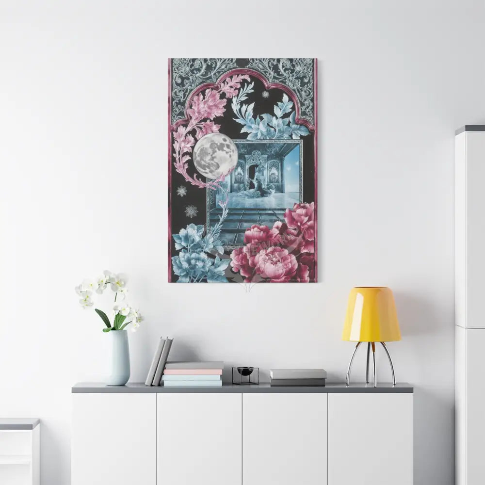 Fantasy Frames & Floral Lace Blue & Pink Quaint 3D Matte Canvas Print — 3D Laced Multi-Dimensional Wall Art Canvas