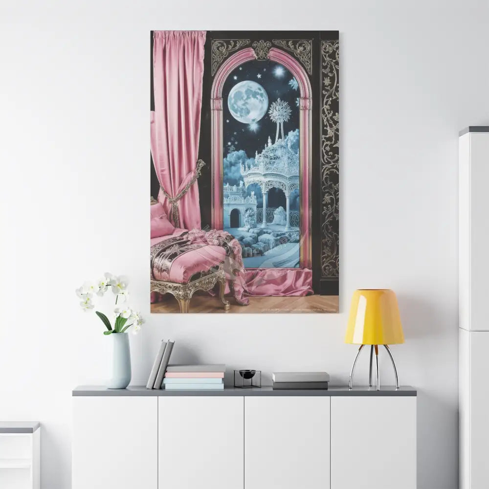 Fantasy Frames & Floral Lace Blue & Pink Quaint 3D Matte Canvas Print — 3D Laced Multi-Dimensional Wall Art Canvas