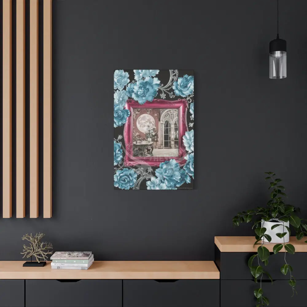 Fantasy Frames & Floral Lace Blue & Pink Quaint 3D Matte Canvas Print — 3D Laced Multi-Dimensional Wall Art Canvas