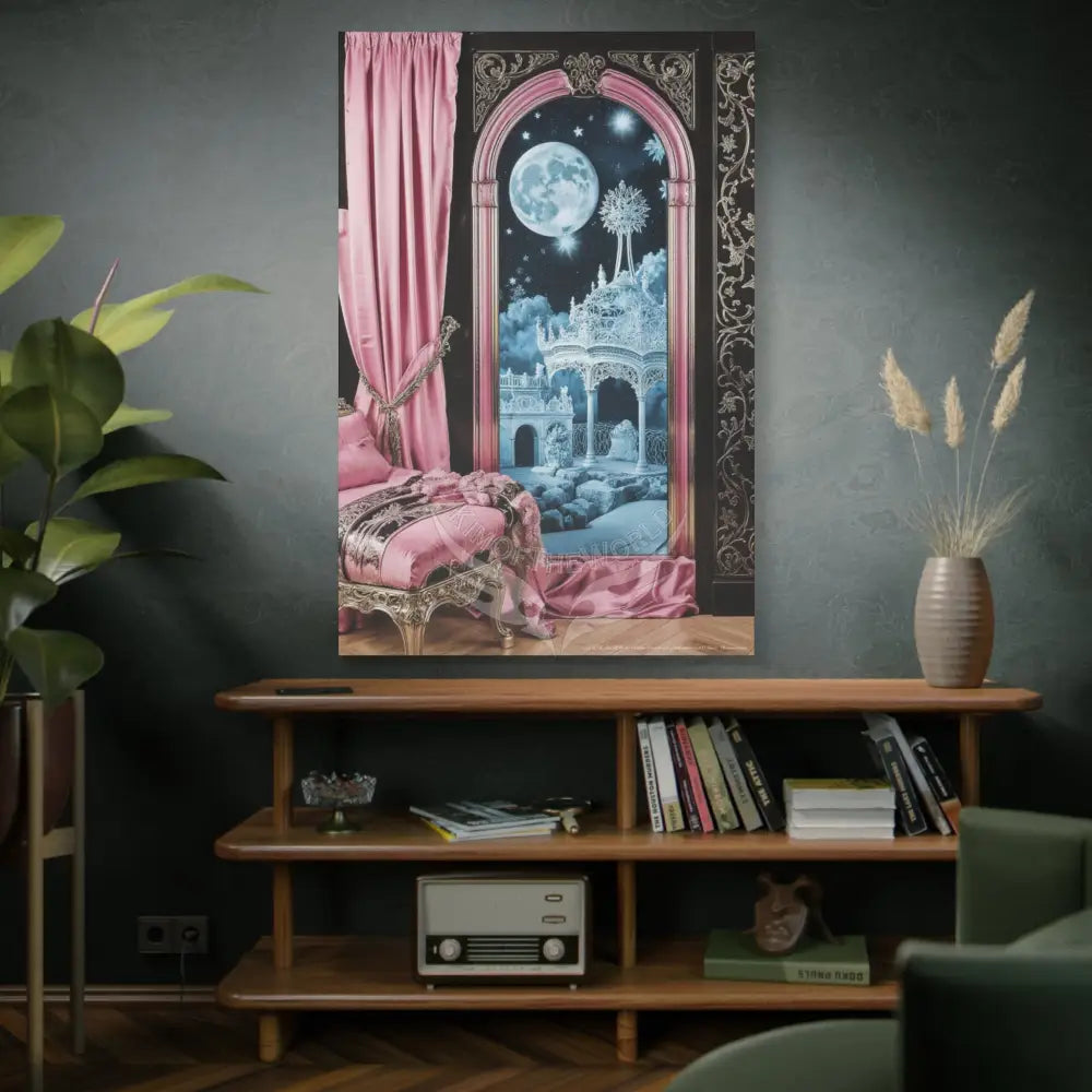 Fantasy Frames & Floral Lace Blue & Pink Quaint 3D Matte Canvas Print — 3D Laced Multi-Dimensional Wall Art Canvas