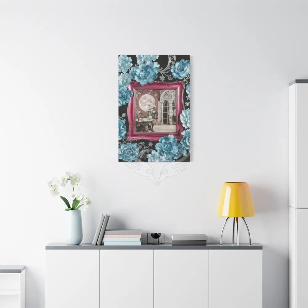 Fantasy Frames & Floral Lace Blue & Pink Quaint 3D Matte Canvas Print — 3D Laced Multi-Dimensional Wall Art Canvas