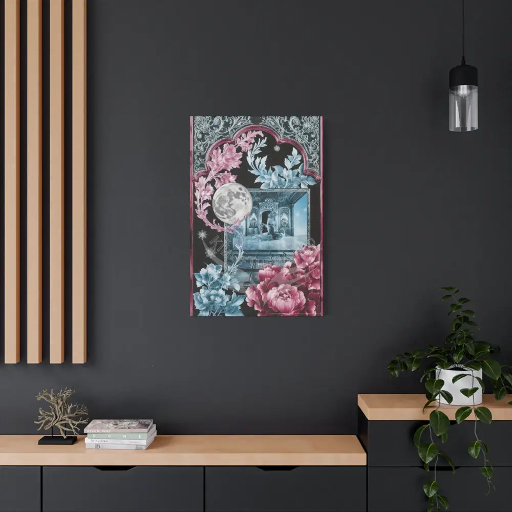 Fantasy Frames & Floral Lace Blue & Pink Quaint 3D Matte Canvas Print — 3D Laced Multi-Dimensional Wall Art Canvas