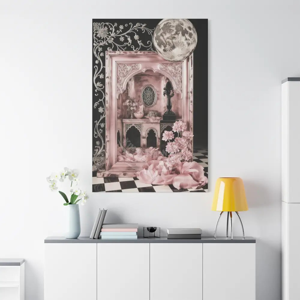 Fantasy Frames & Floral Lace Blue & Pink Quaint 3D Matte Canvas Print — 3D Laced Multi-Dimensional Wall Art Canvas