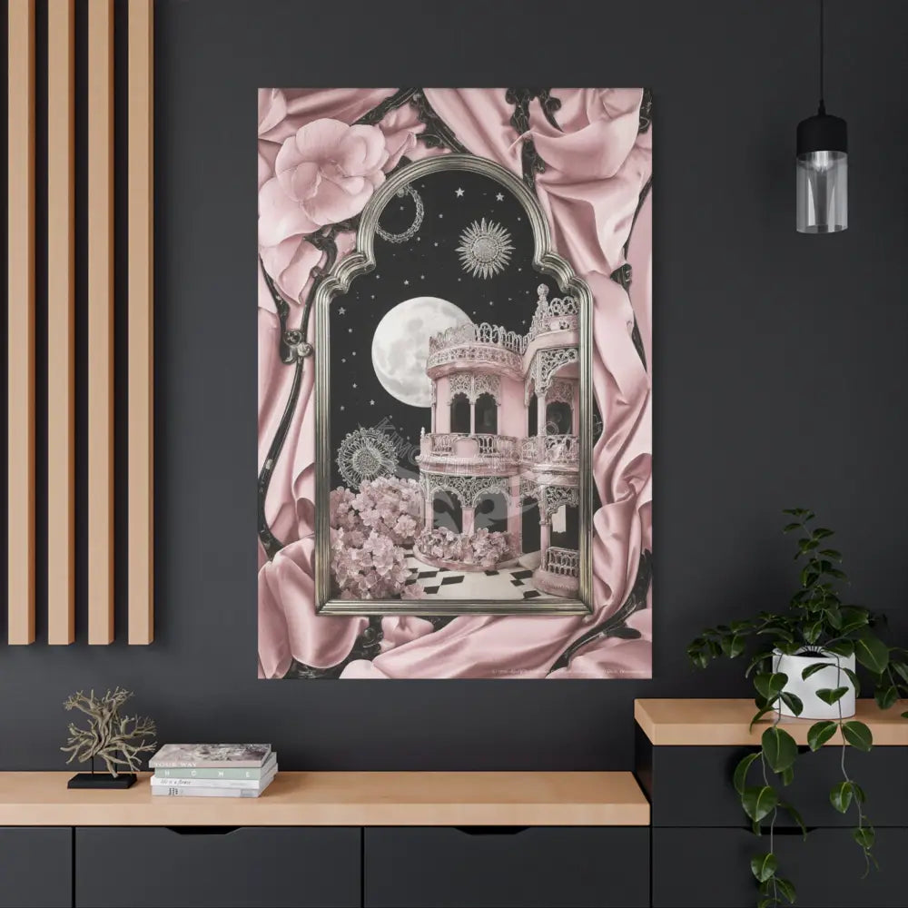 Fantasy Frames & Floral Lace Blue & Pink Quaint 3D Matte Canvas Print — 3D Laced Multi-Dimensional Wall Art Canvas