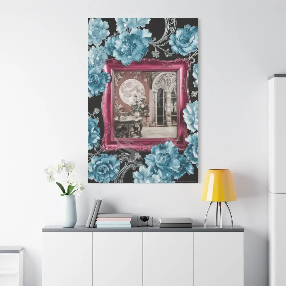 Fantasy Frames & Floral Lace Blue & Pink Quaint 3D Matte Canvas Print — 3D Laced Multi-Dimensional Wall Art Canvas