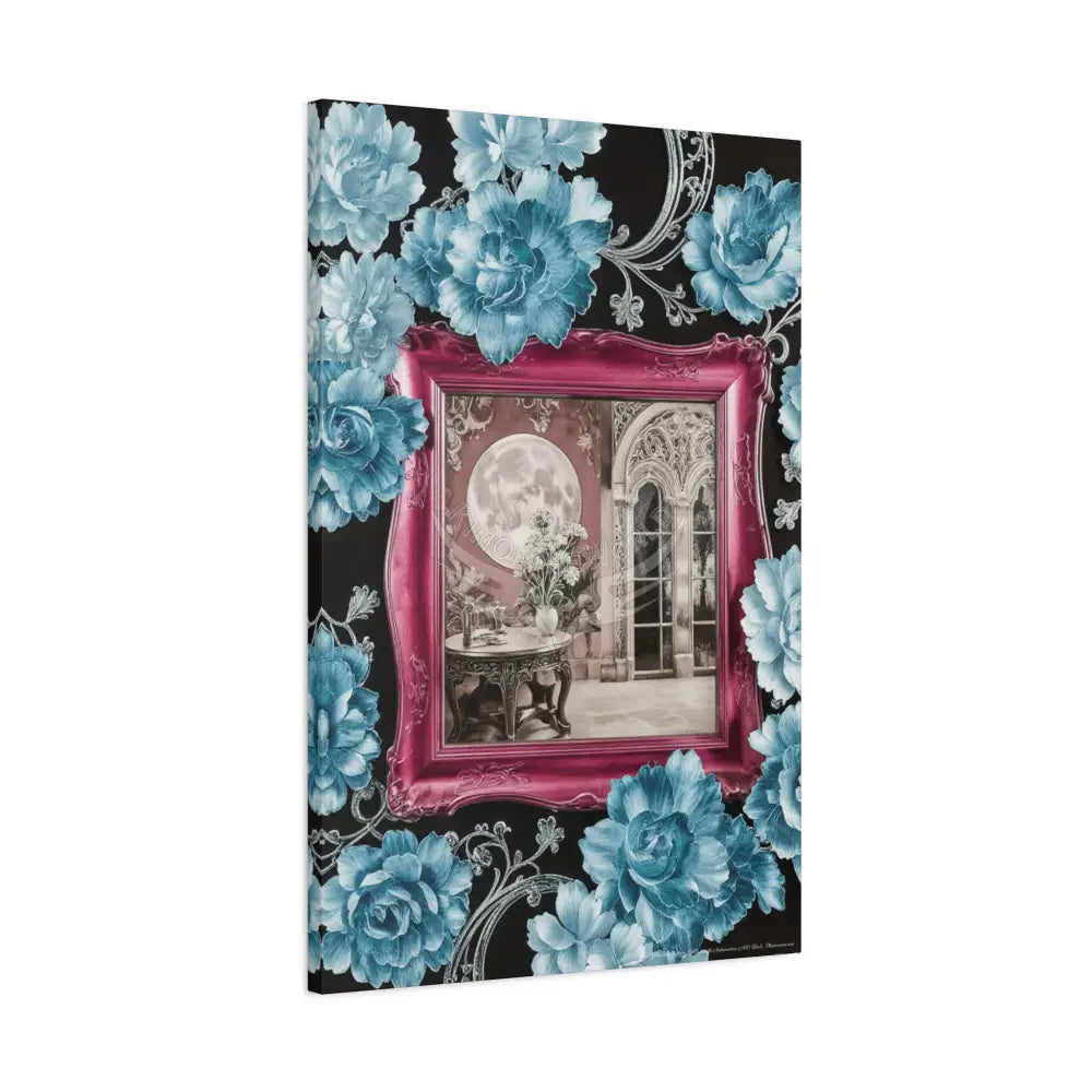 Fantasy Frames & Floral Lace Blue & Pink Quaint 3D Matte Canvas Print — 3D Laced Multi-Dimensional Wall Art Canvas
